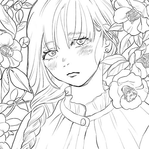 椿と女の子のイラスト